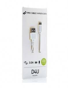 D4U Cable Datos Tipo-C A Usb Blanco 3.0A 1Mtr Blanco