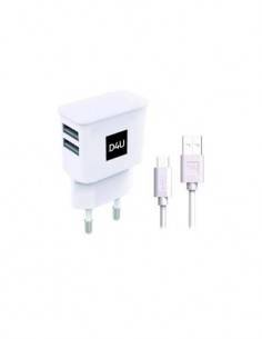 D4U Cargador Red 2XUsb + Cable Datos Tipo-C  Blanco